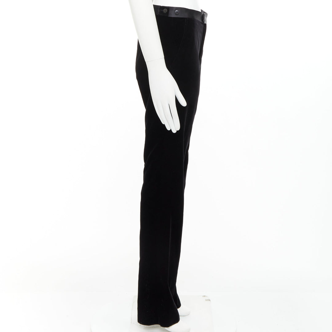 LANVIN black cotton velvet satin trim straight leg dress pants FR44 XS