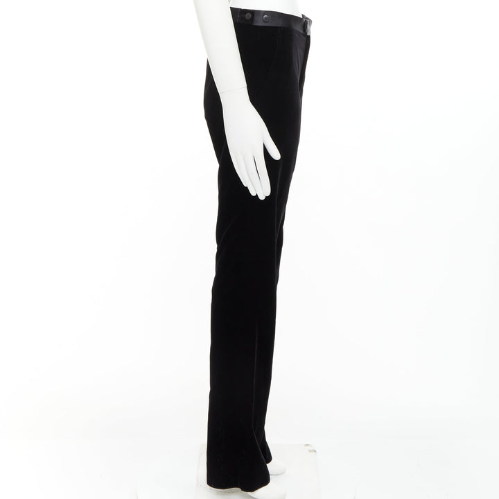 LANVIN black cotton velvet satin trim straight leg dress pants FR44 XS