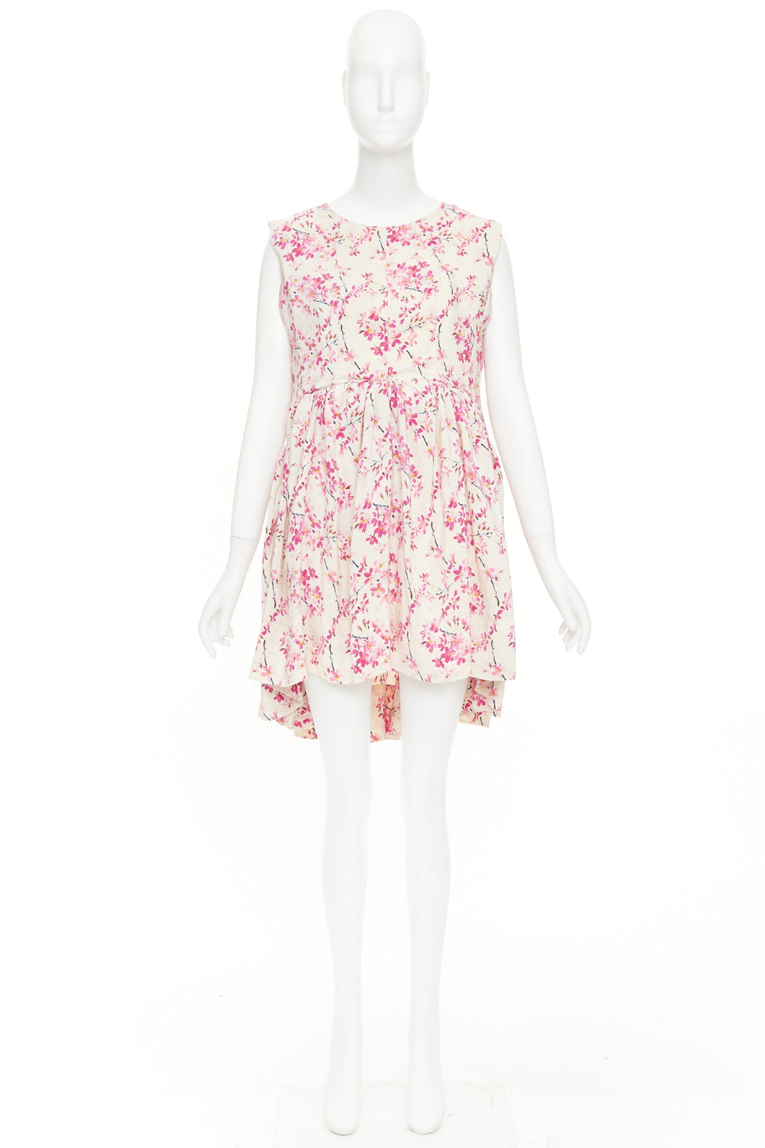 BALENCIAGA 2010 beige pink silk plum blossom floral ruched mini dress FR36 S
