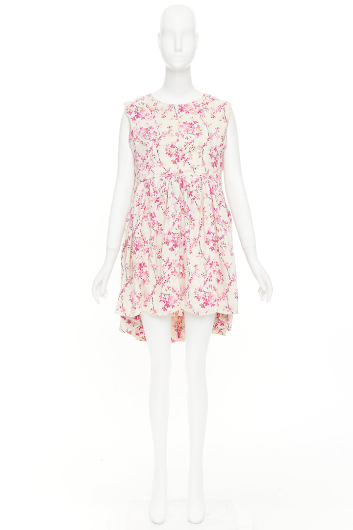 BALENCIAGA 2010 beige pink silk plum blossom floral ruched mini dress FR36 S