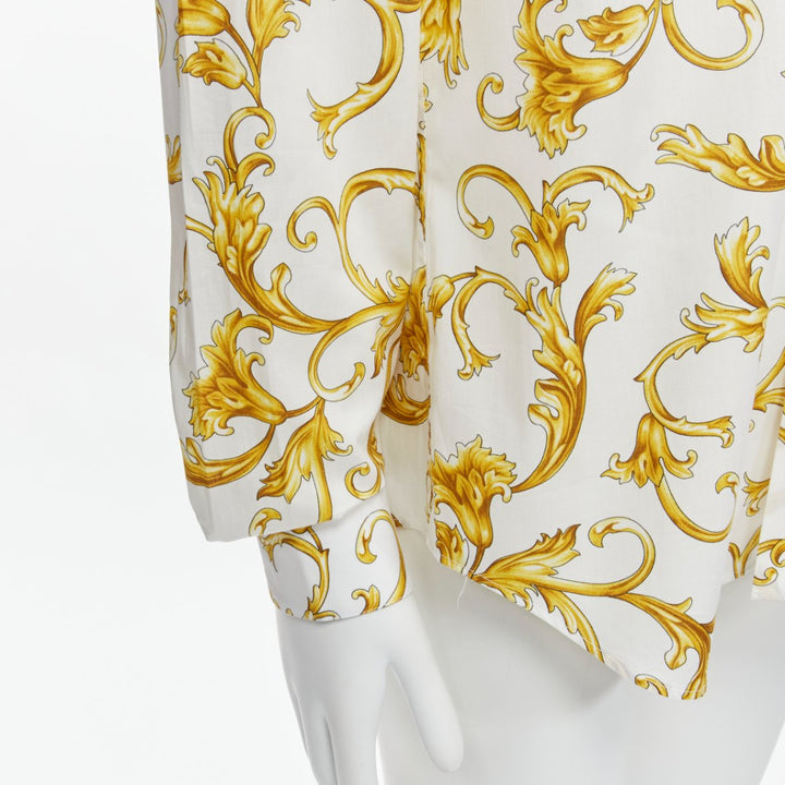 VERSACE Barocco Rococo white gold floral leaf print cotton shirt EU40 M