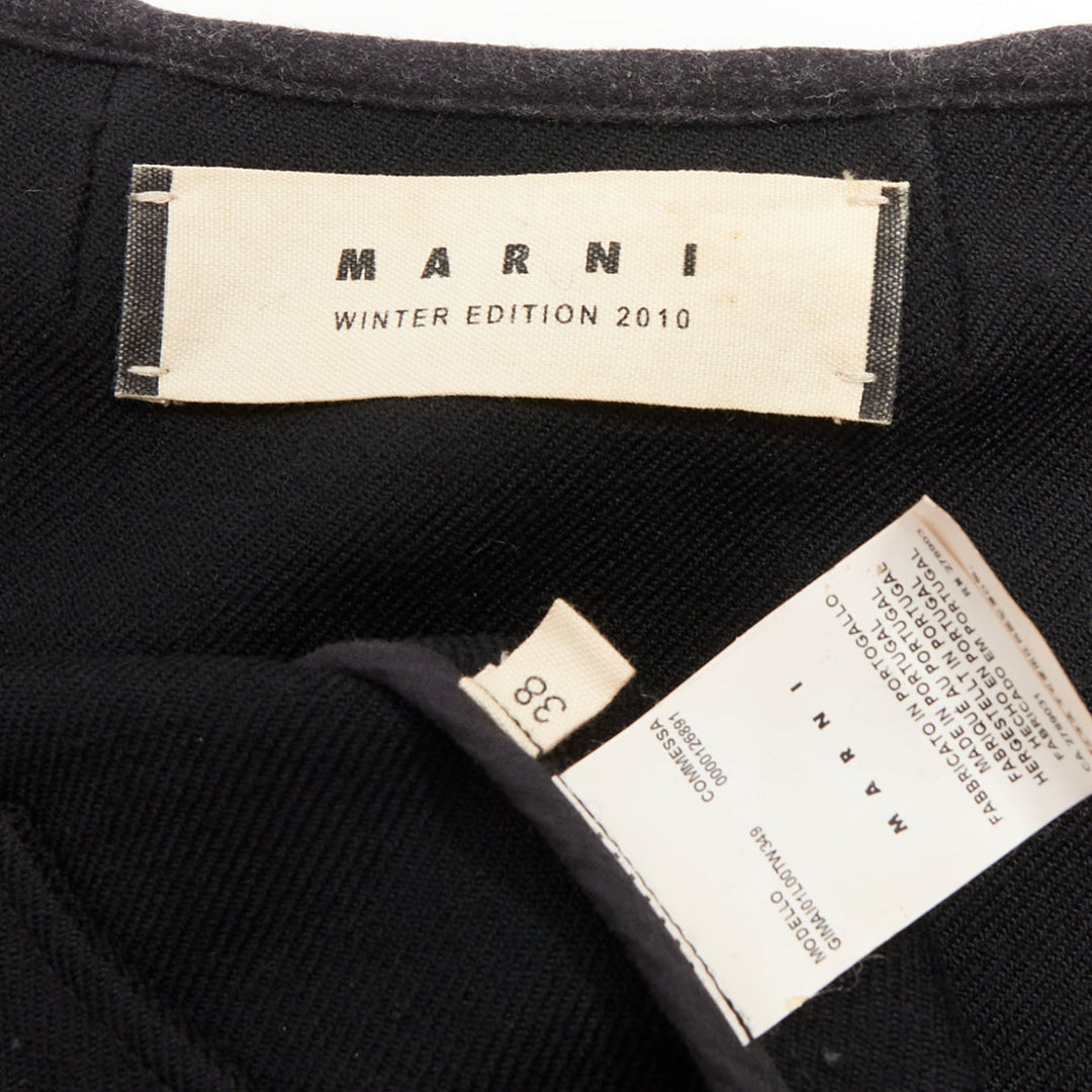MARNI 2010 black 100% virgin wool twill trimmed collar fitted jacket IT38 XS