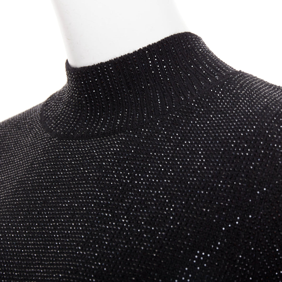 ALEXANDER WANG black Hotfix crystal double cashmere cropped sweater IT36 XXS