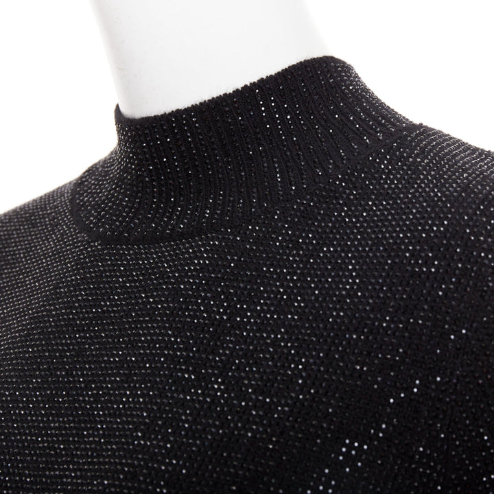 ALEXANDER WANG black Hotfix crystal double cashmere cropped sweater IT36 XXS