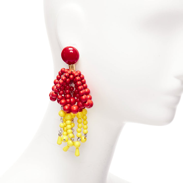 MARNI red yellow acrylic beads chandelier statement clip on earrings