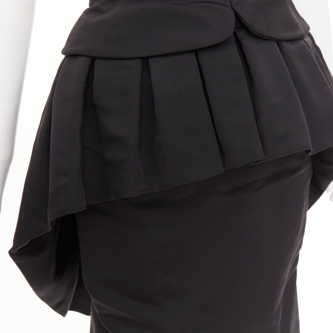 ZAC POSEN black silk structural peplum ruffled boned corset mini dress US2 S
