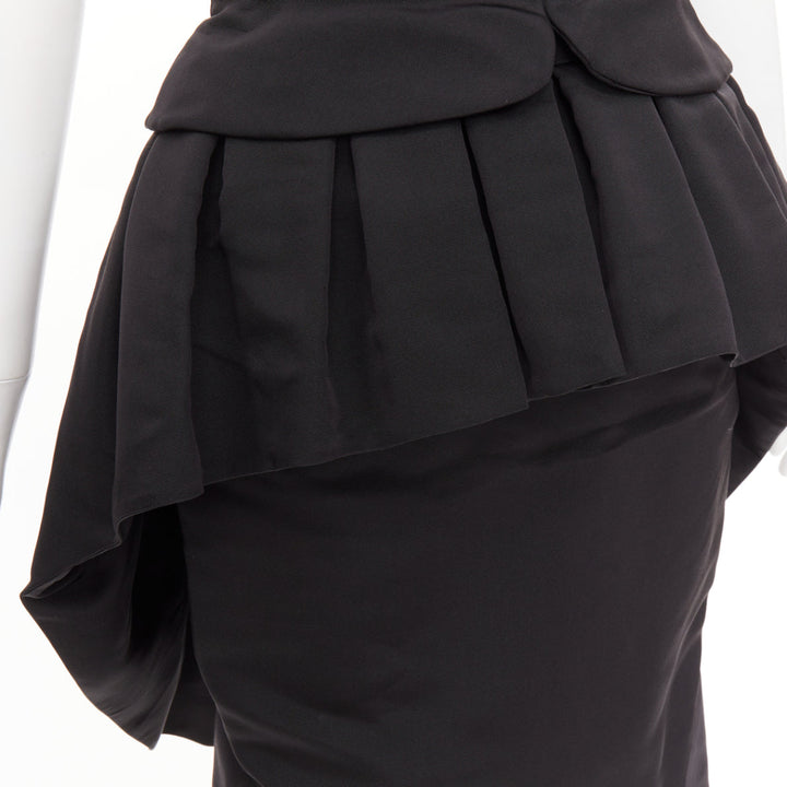 ZAC POSEN black silk structural peplum ruffled boned corset mini dress US2 S