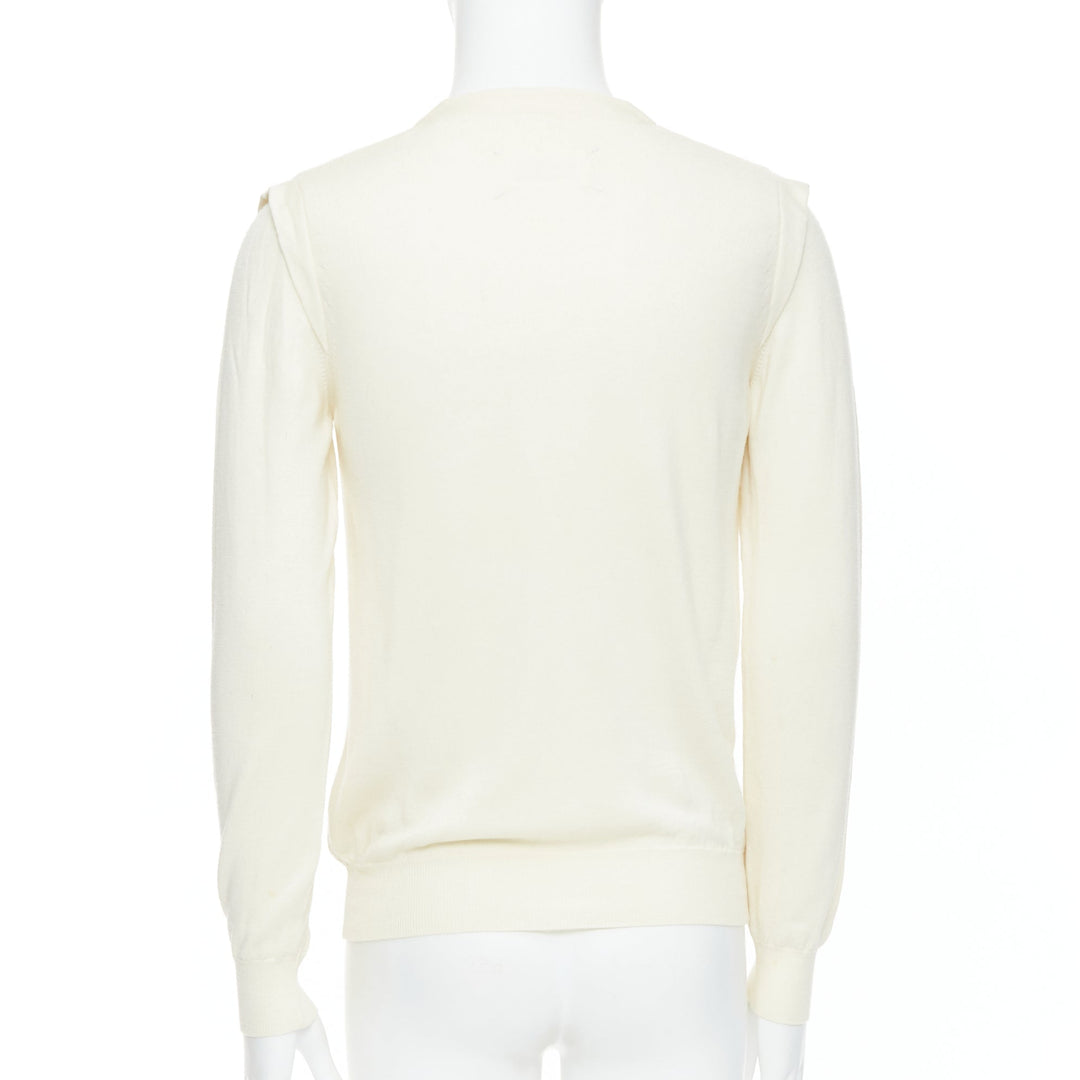 MAISON MARGIELA 100% wool cream V-neck overlay sleeve sweater M