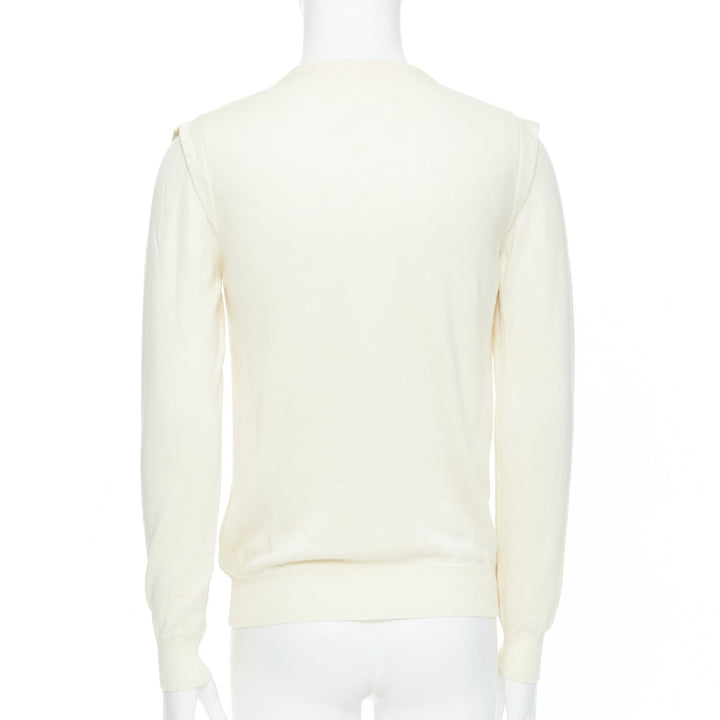 MAISON MARGIELA 100% wool cream V-neck overlay sleeve sweater M