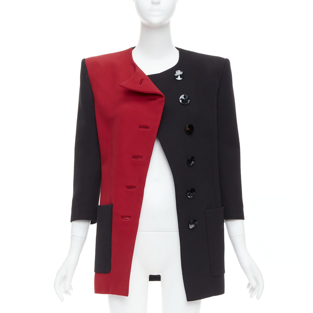 SAINT LAURENT 2022 Runway red black wool bicolor power blazer minidress FR36 S