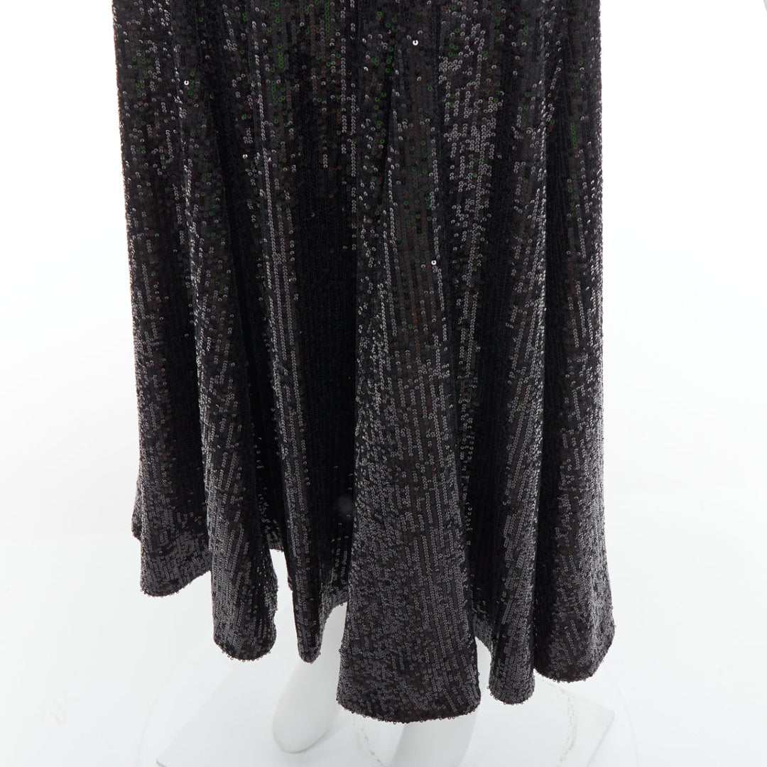 E. STOTT Olie black sequin high neck A-line midi evening dress UK10 M