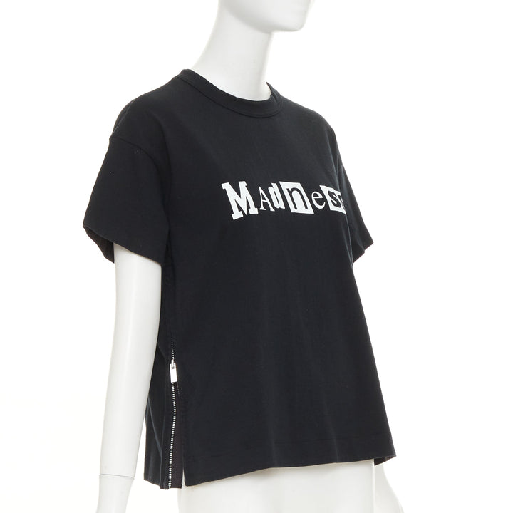 SACAI 2017 black cotton white Madness patch silver side zip tshirt JP2 M
