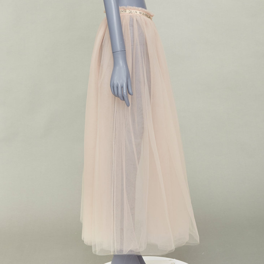VALENTINO Blush Pink Pleated Layered Mesh Tulle black embroidered skirt IT40 S