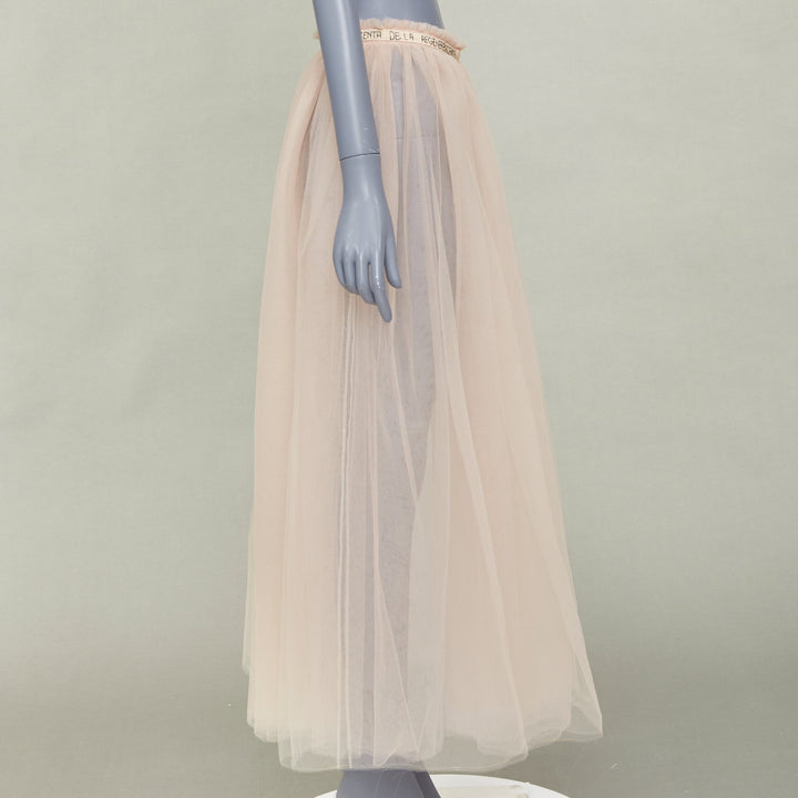 VALENTINO Blush Pink Pleated Layered Mesh Tulle black embroidered skirt IT40 S
