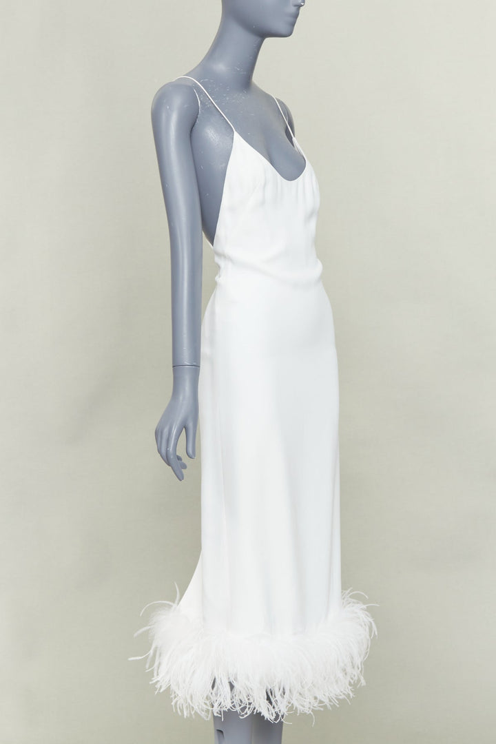 MIU MIU 2022 Bridal white viscose stretch cady feather hem slip dress IT38 XS