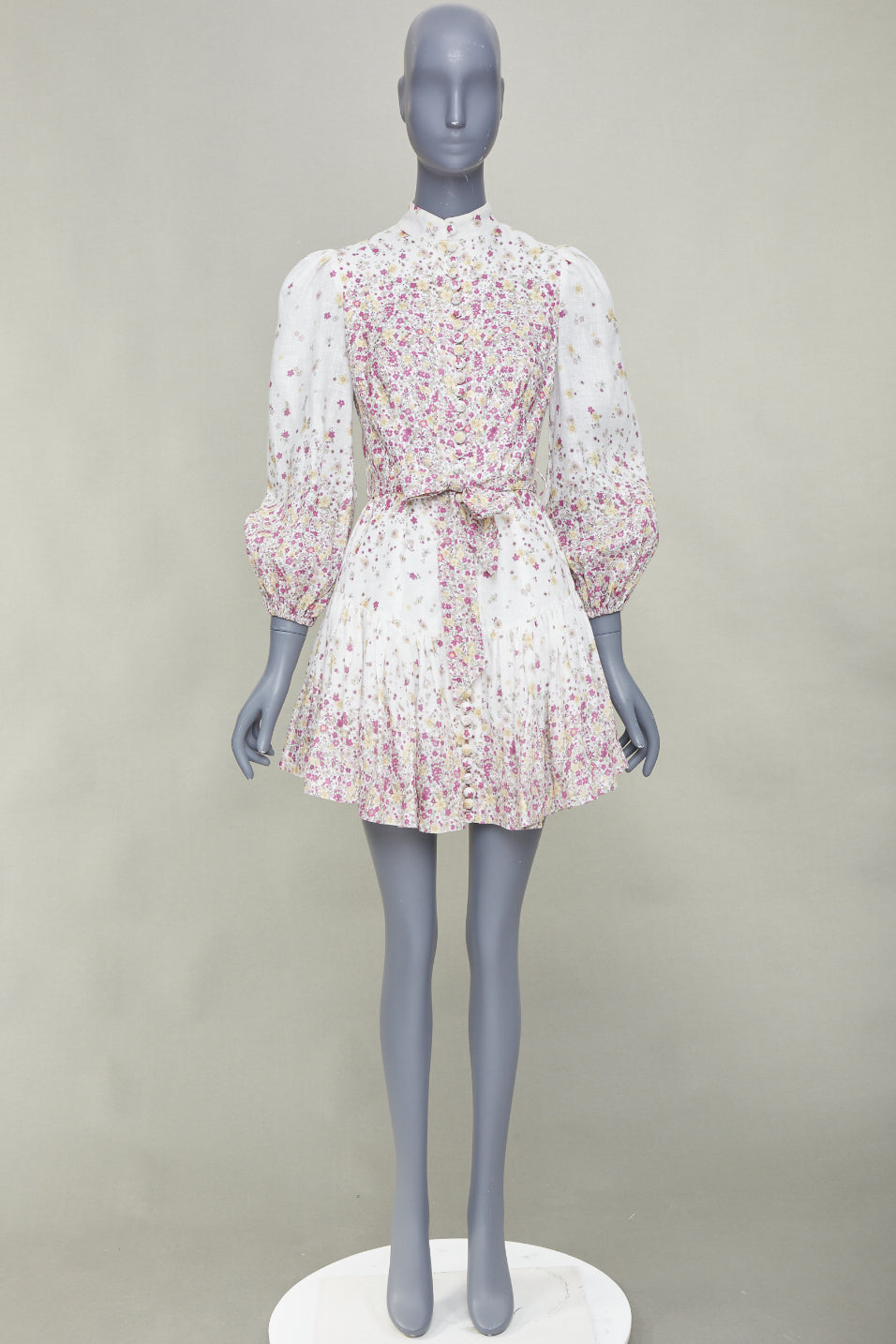 ZIMMERMANN 2020 Carnaby micro flower print white pink linen mini dress Sz1 S