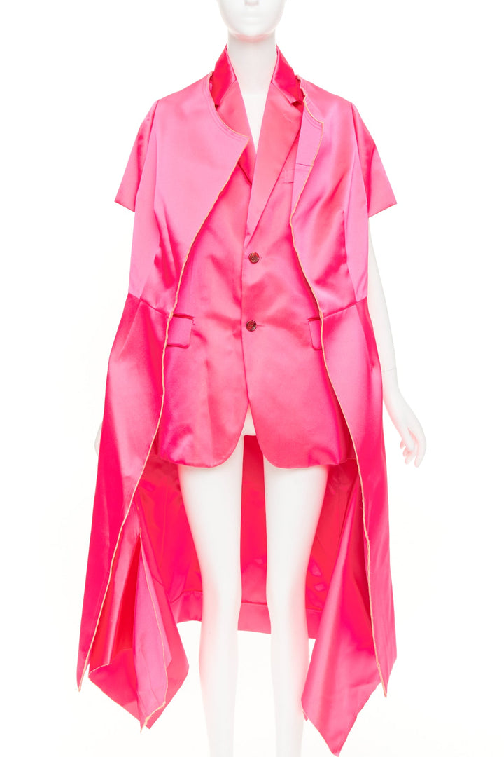 rare COMME DES GARCONS 2020 Runway fuschia pink structured satin layered coat S