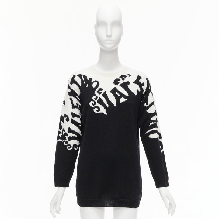 VALENTINO 100% cashmere Waves logo intarsia black white graphic sweater XXS