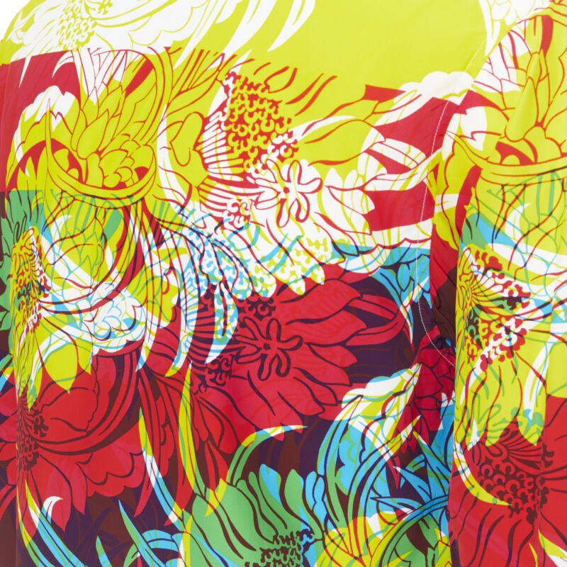 PRADA 2018 Psychedelic Hibiscus yellow floral print Hawaiian bowling shirt S