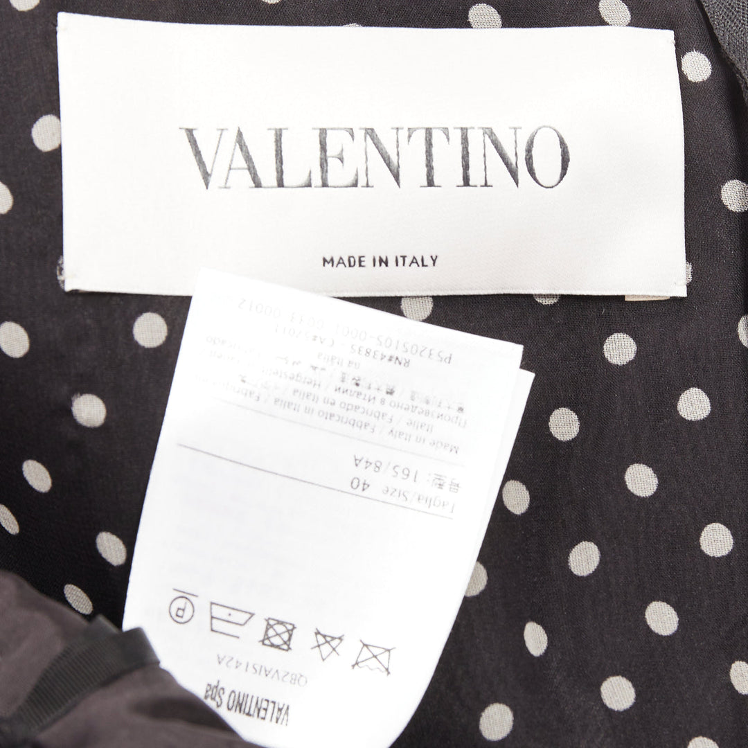 VALENTINO black white wool silk crepe polka dot lace overlay pleat dress IT40 S