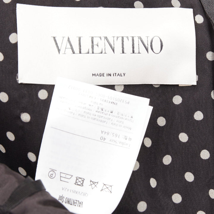 VALENTINO black white wool silk crepe polka dot lace overlay pleat dress IT40 S