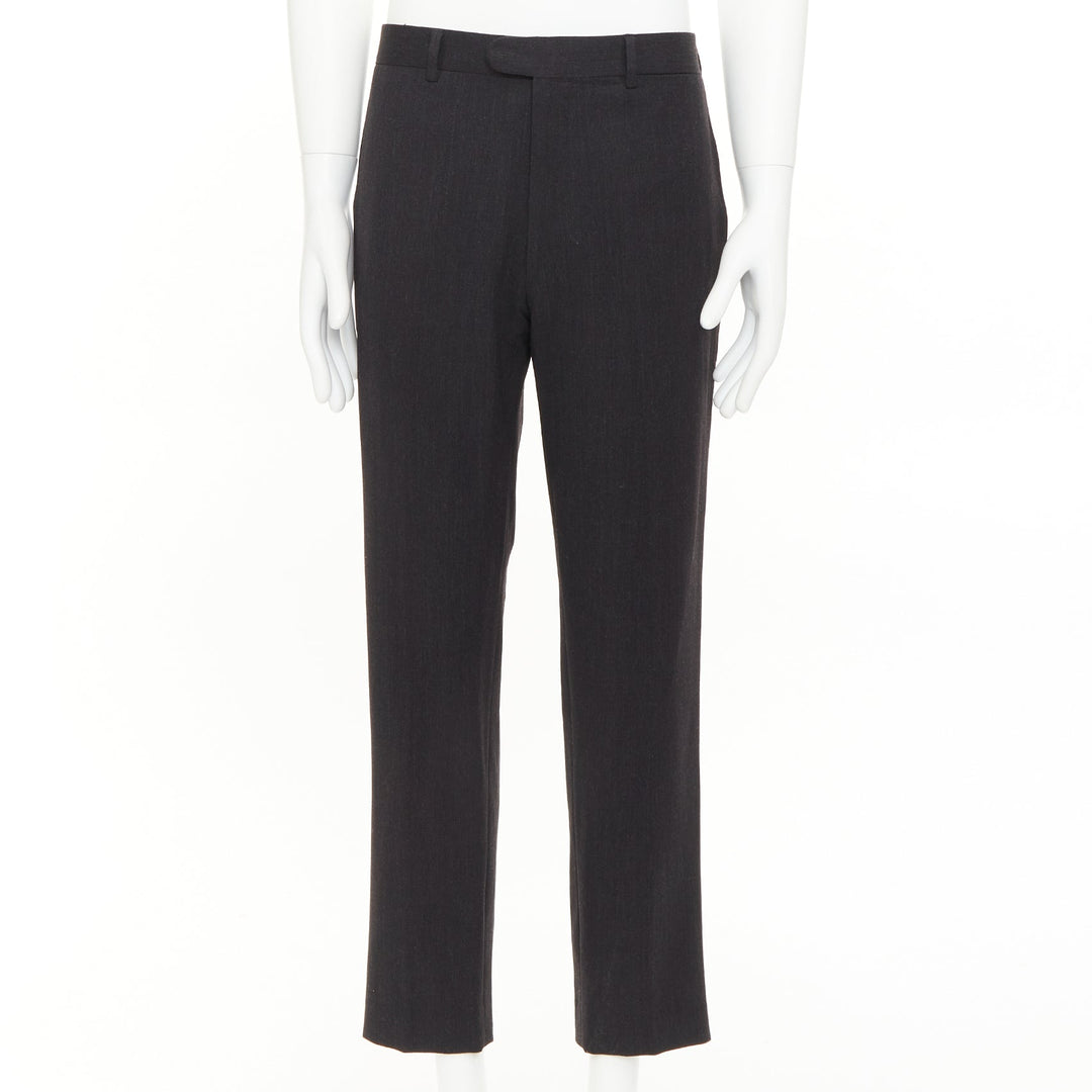 HERMES black wooly high waisted straight leg 2 back pockets trousers FR50 XL