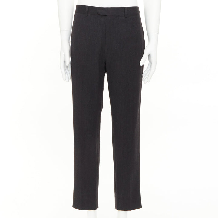 HERMES black wooly high waisted straight leg 2 back pockets trousers FR50 XL