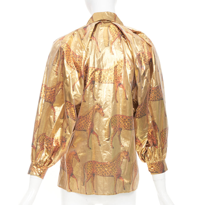 rare GUCCI 2016 horse metallic lurex animal print pussy bow blouse top IT36 XXS