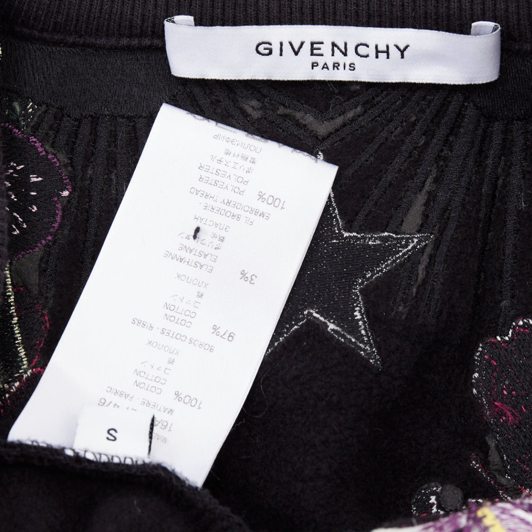 GIVENCHY black Bird of Paradise tropical embroidery cotton sweatshirt S