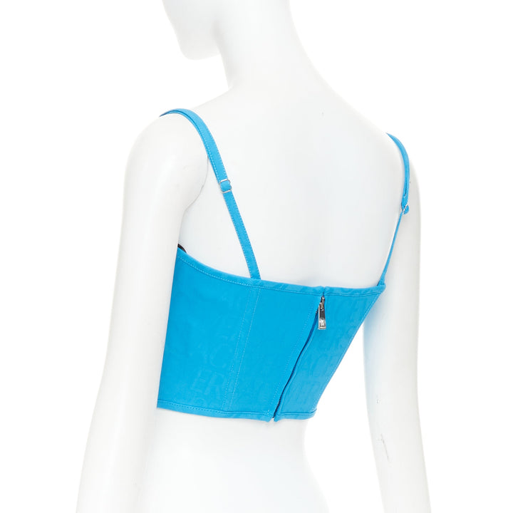 new VERSACE Medusa '95 Mediterranean Blue monogram boned bustier top IT38 XS
