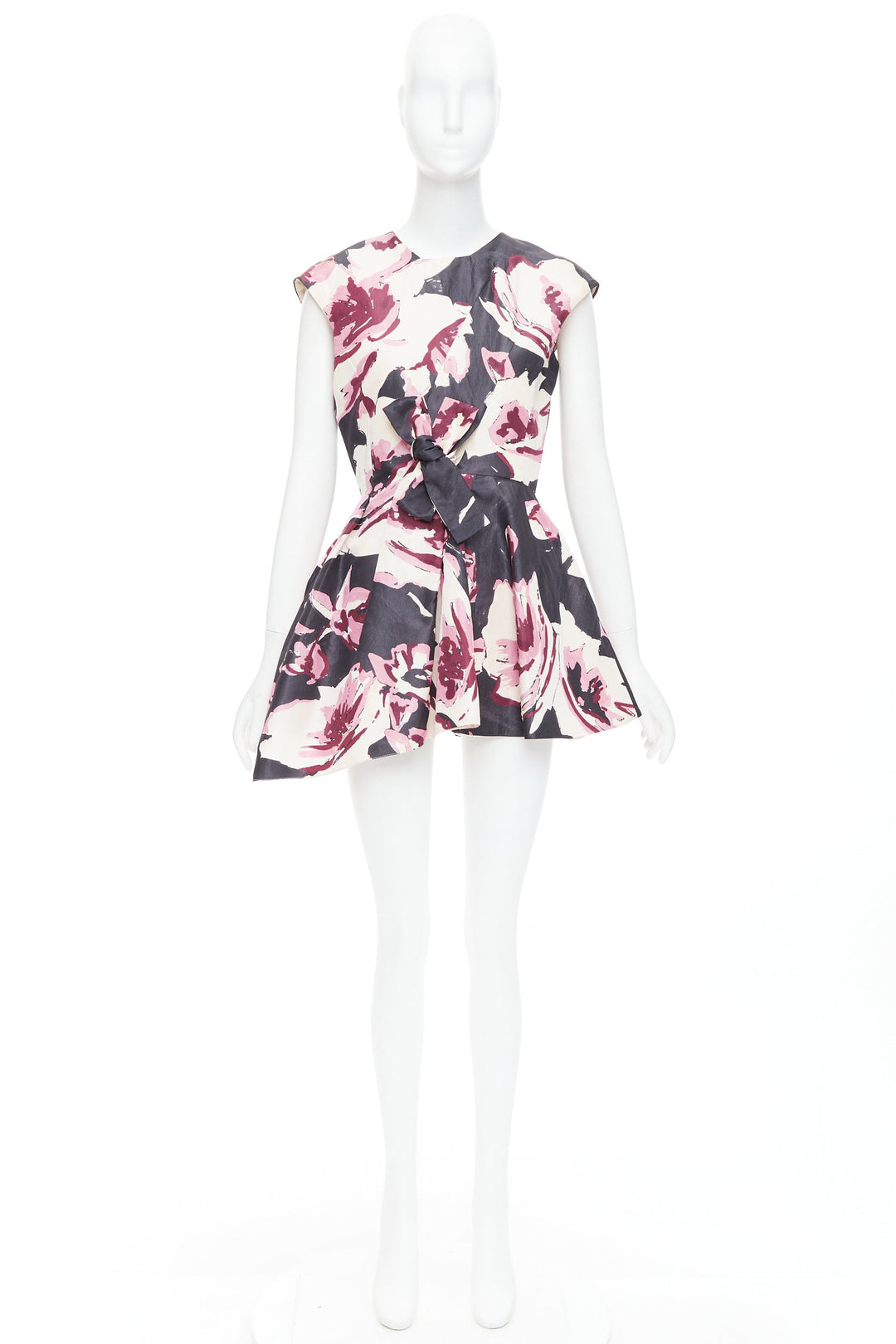 CHRISTIAN DIOR pink cream 100% silk abstract floral print tie waist dress FR38 M