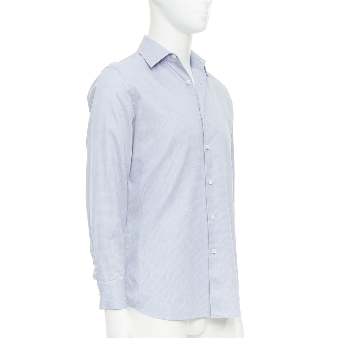 PRADA blue geometric print shell buttons long sleeve collared dress shirt EU38 S