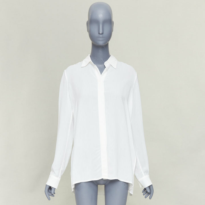 THE ROW Carlton Pleated Back Fluid Crepe white viscose long sleeve shirt XS