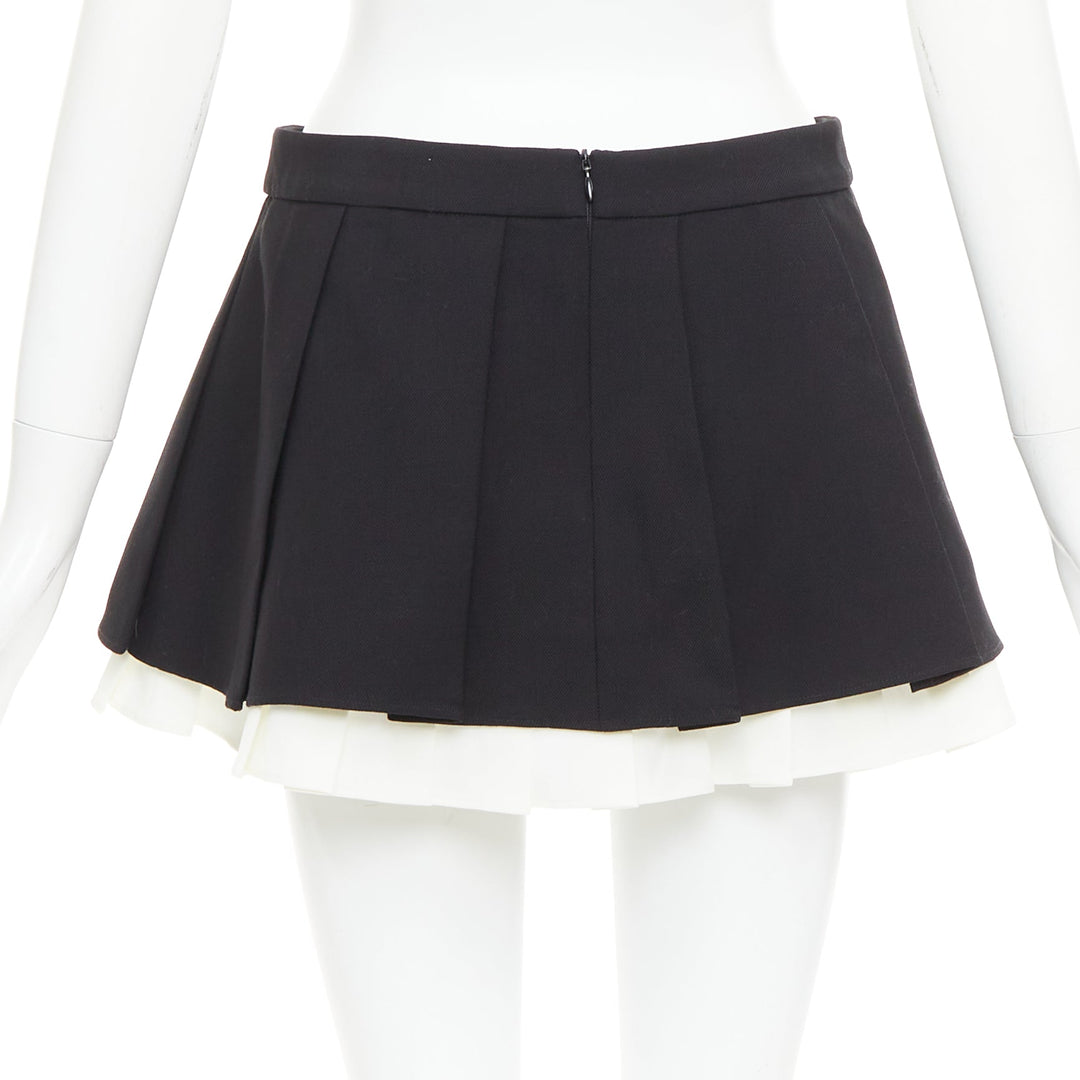 SHUSHU TONG 2023 ruffled pleat wool blend black white tiered school skirt UK6 XS