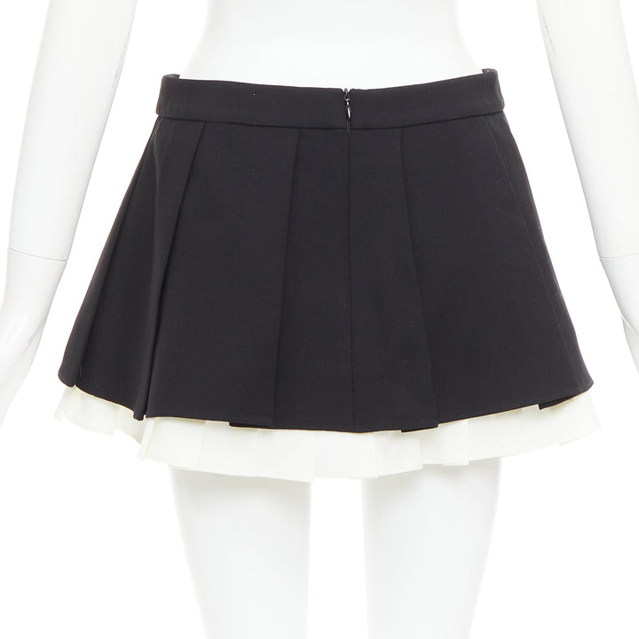 SHUSHU TONG 2023 ruffled pleat wool blend black white tiered school skirt UK6 XS