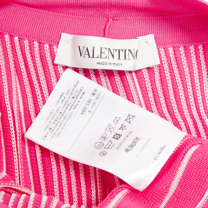 VALENTINO pink white viscose striped plisse toggle waist knit midi skirt S