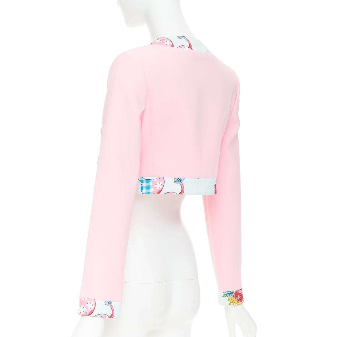 MOSCHINO COUTURE! 2022 Runway Calico Animals pink blue bolero jacket IT38 XS