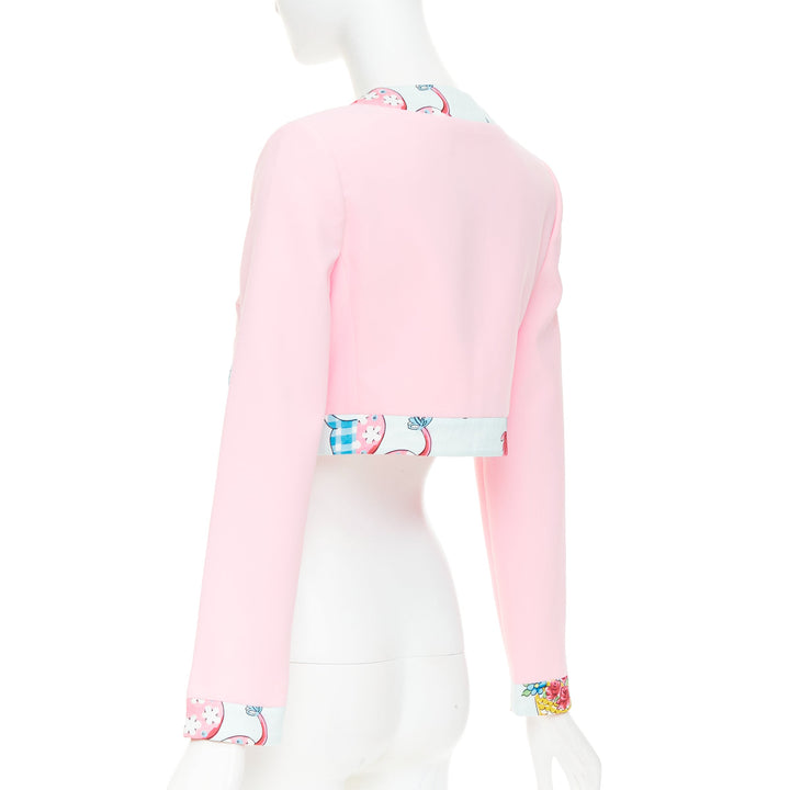 MOSCHINO COUTURE! 2022 Runway Calico Animals pink blue bolero jacket IT38 XS
