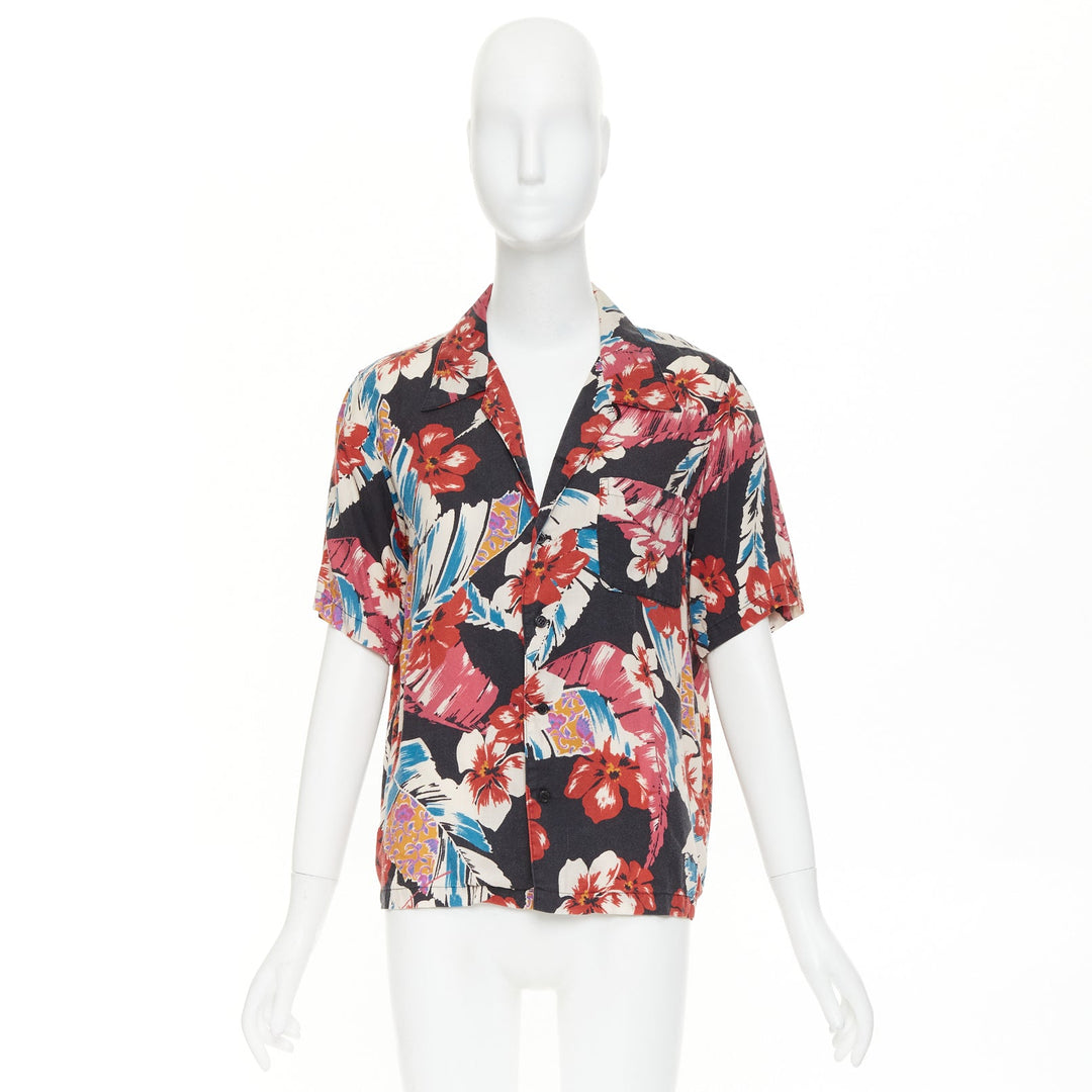 SAINT LAURENT 2020 Hibiscus Hawaiian heavy washed lyocell casual camp shirt S