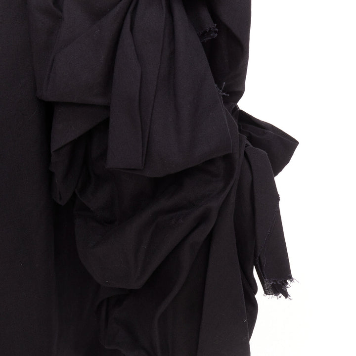 COMME DES GARCONS 2021 black twill cotton ruffled bow sleeve asymmetric coat S