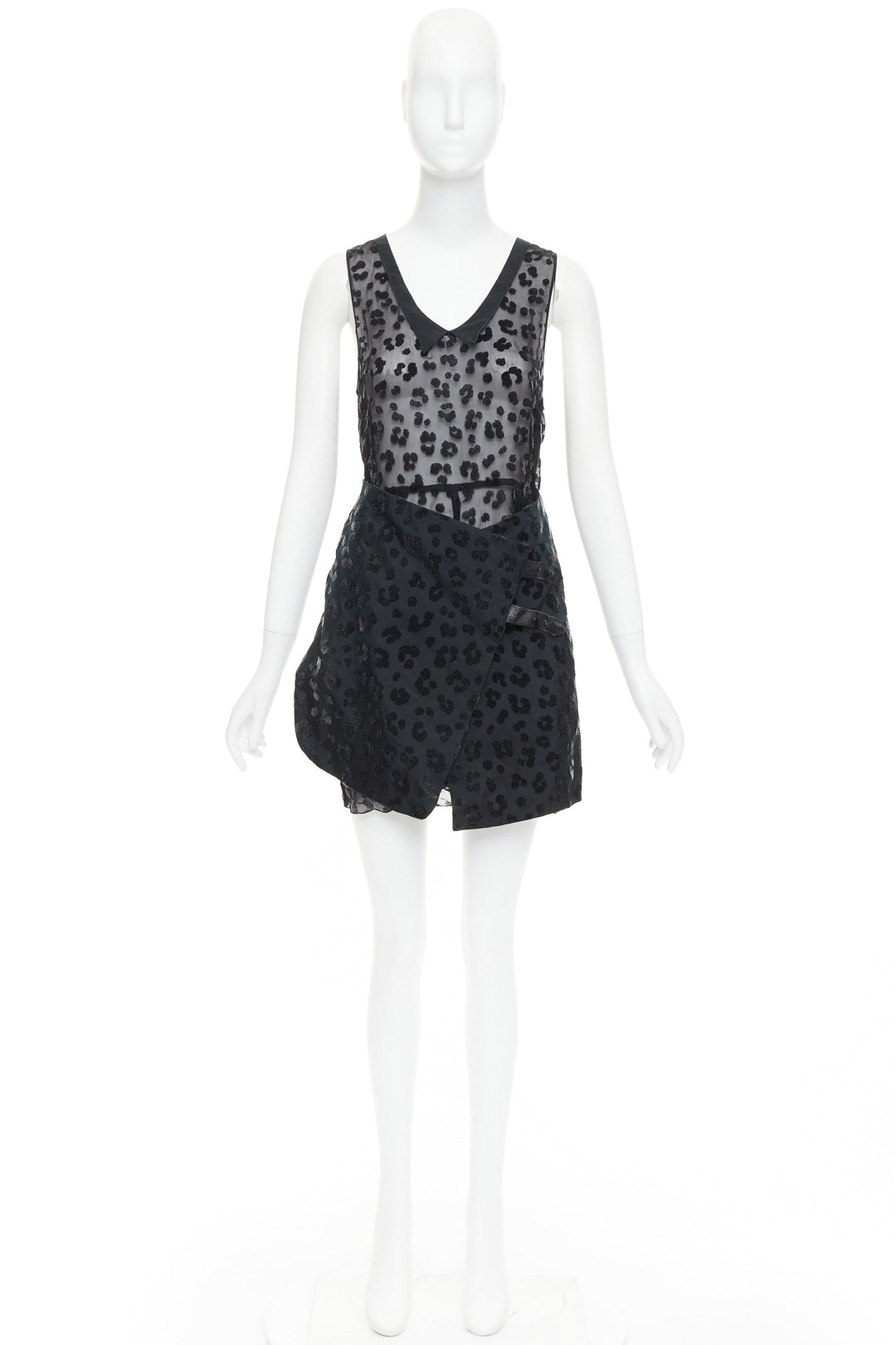 TOGA ARCHIVES black viscose silk sheer leopard flocking cow belted dress JP1 S