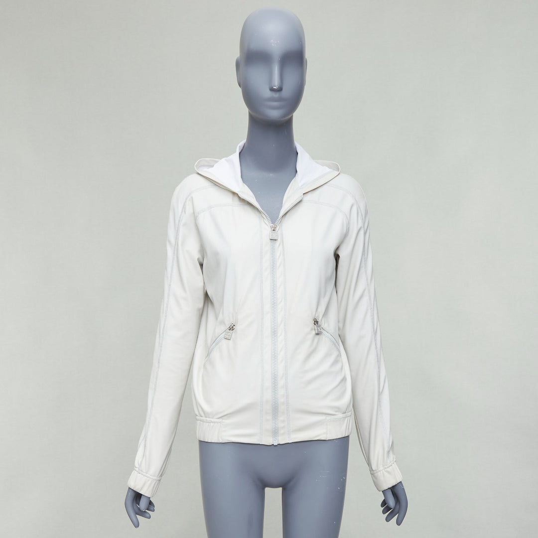 CHANEL Sports 05P light grey CC zip sporty hooded windbreaker jacket FR38 M