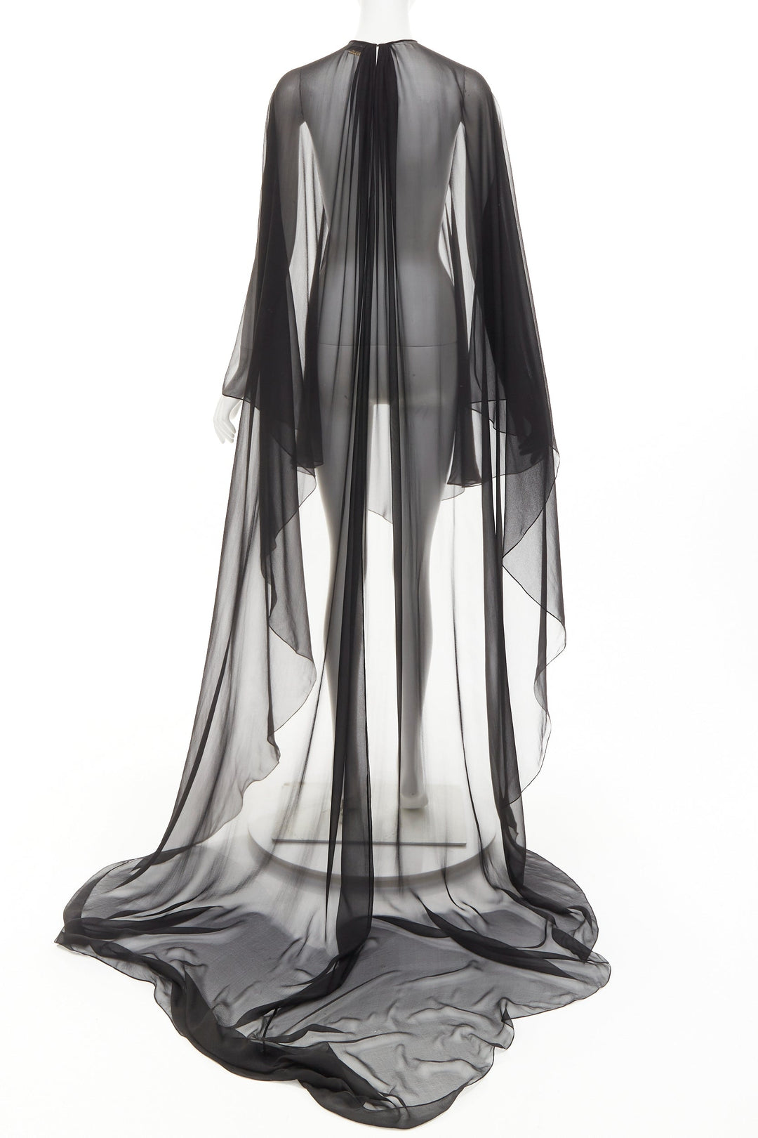 ALEXANDRE VAUTHIER COUTURE black sheer flowey cape sleeve asymmetric cape kaftan