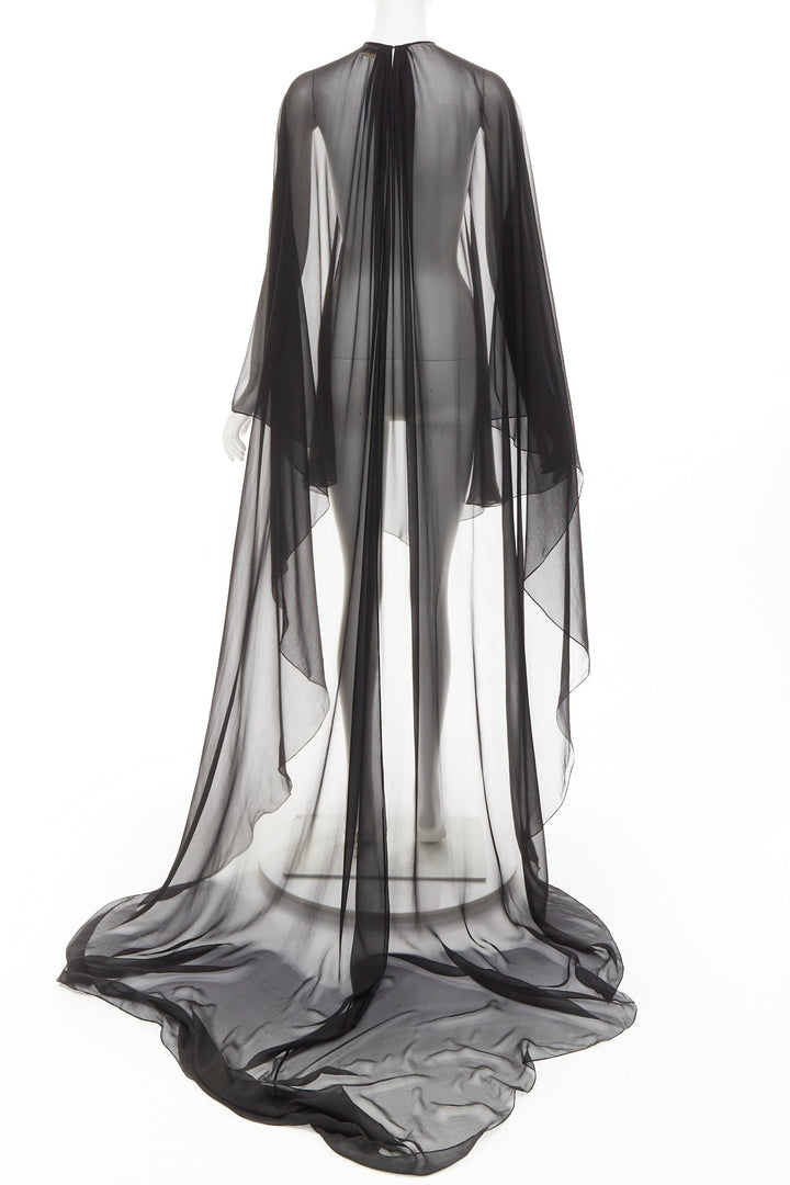 ALEXANDRE VAUTHIER COUTURE black sheer flowey cape sleeve asymmetric cape kaftan
