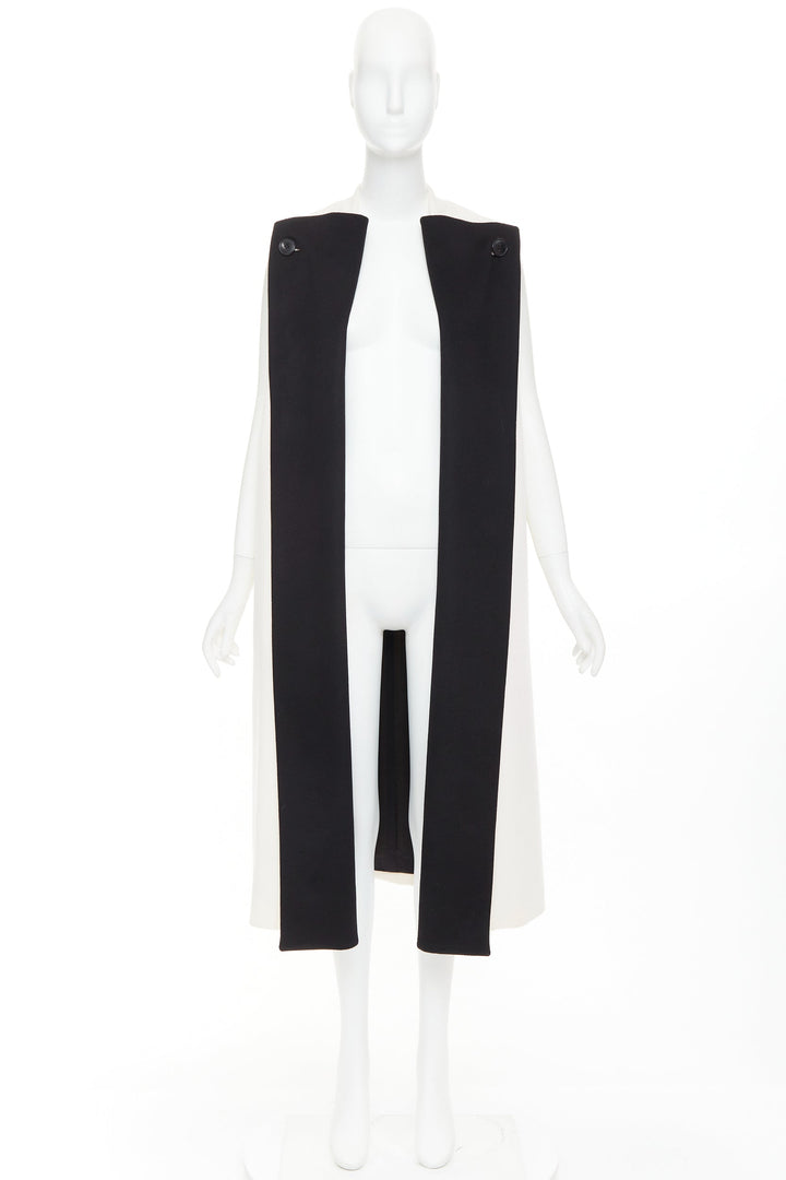CHRISTIAN DIOR black cream double cashmere bicolor silk lined coat vest FR36 S