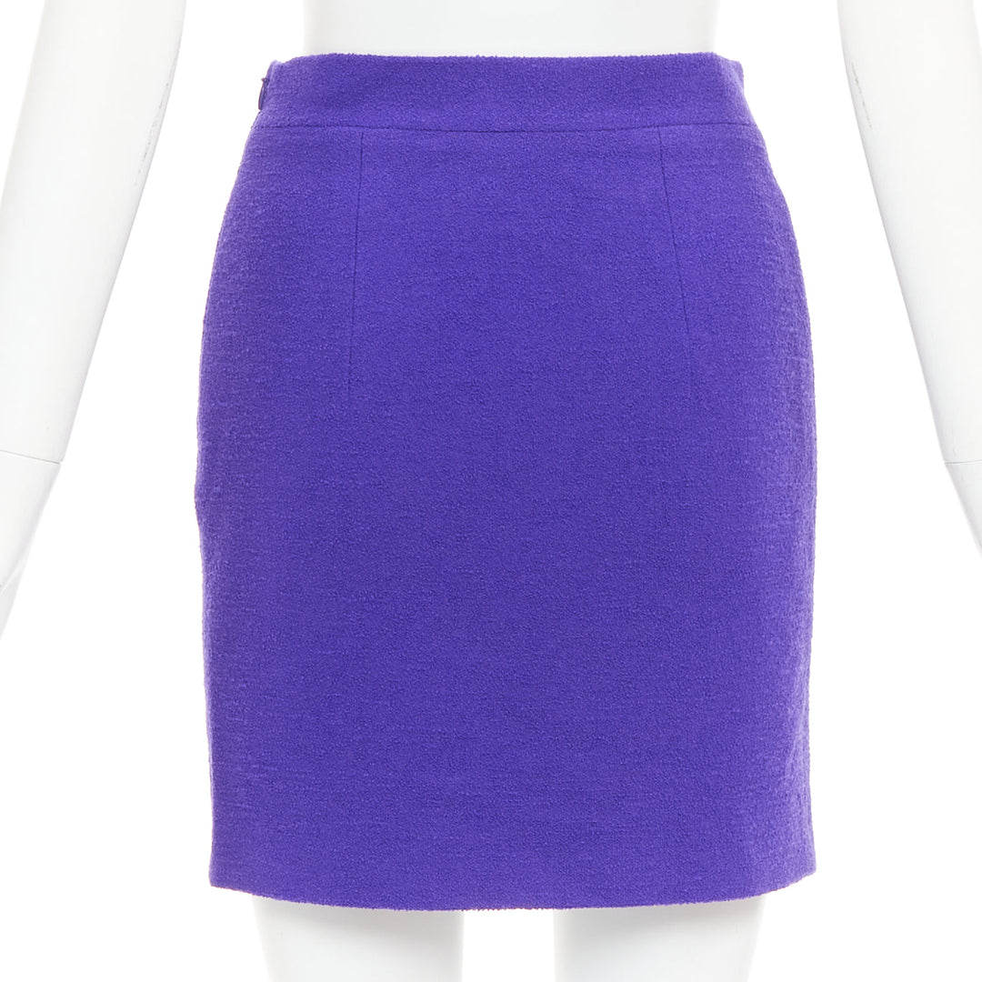 ALESSANDRA RICH royal purple virgin wool boucle front slit mini skirt IT38 XS