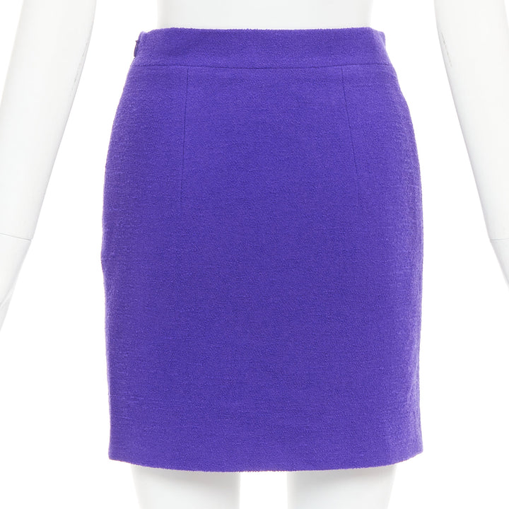 ALESSANDRA RICH royal purple virgin wool boucle front slit mini skirt IT38 XS