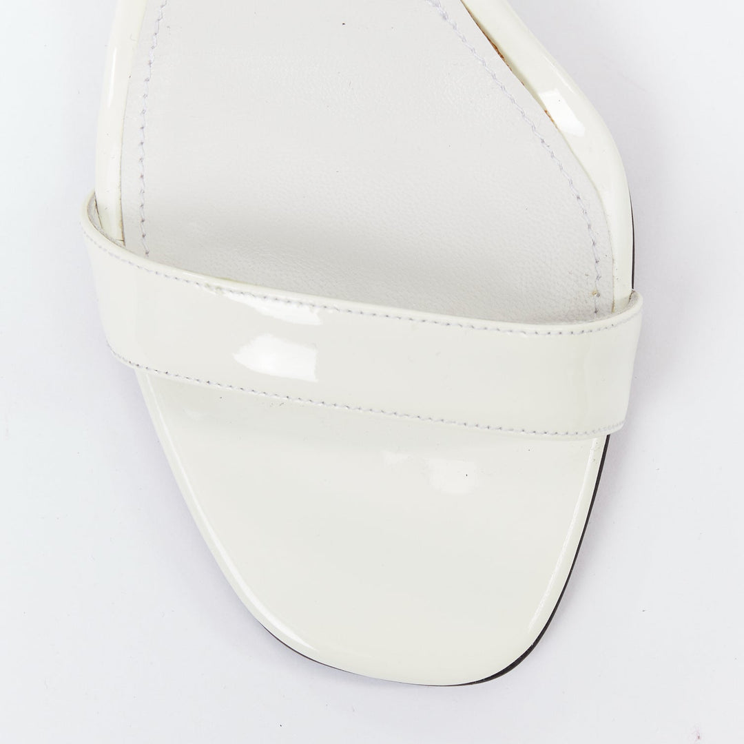 PRADA 2018 Hot Flame Acid Fire white green patent leather mid heel sandal EU37