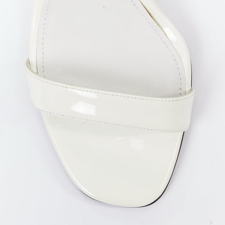 PRADA 2018 Hot Flame Acid Fire white green patent leather mid heel sandal EU37