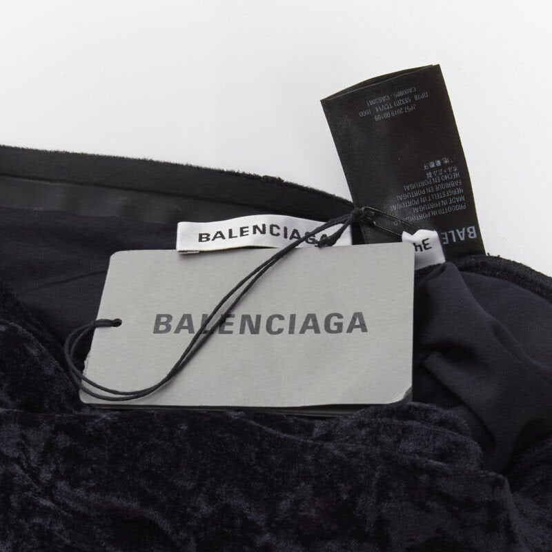 BALENCIAGA Demna 2019 black crushed velvet draped front legging FR34 XS